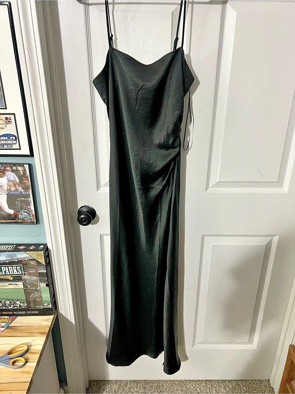 Ruched Black Maxi Dress Size Large NWT